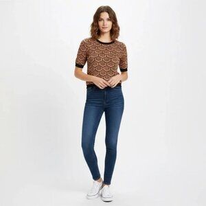 New! Seven Manor Short Sleeved Women's Sweater! Orange Purple! 75%Rayon! Size S!